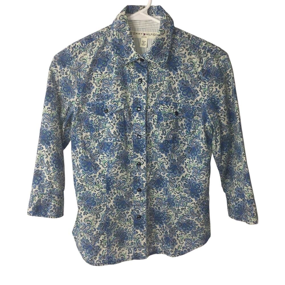 Tommy Hilfiger Women’s Petite 3/4 Sleeve Button Down Top Size 4P